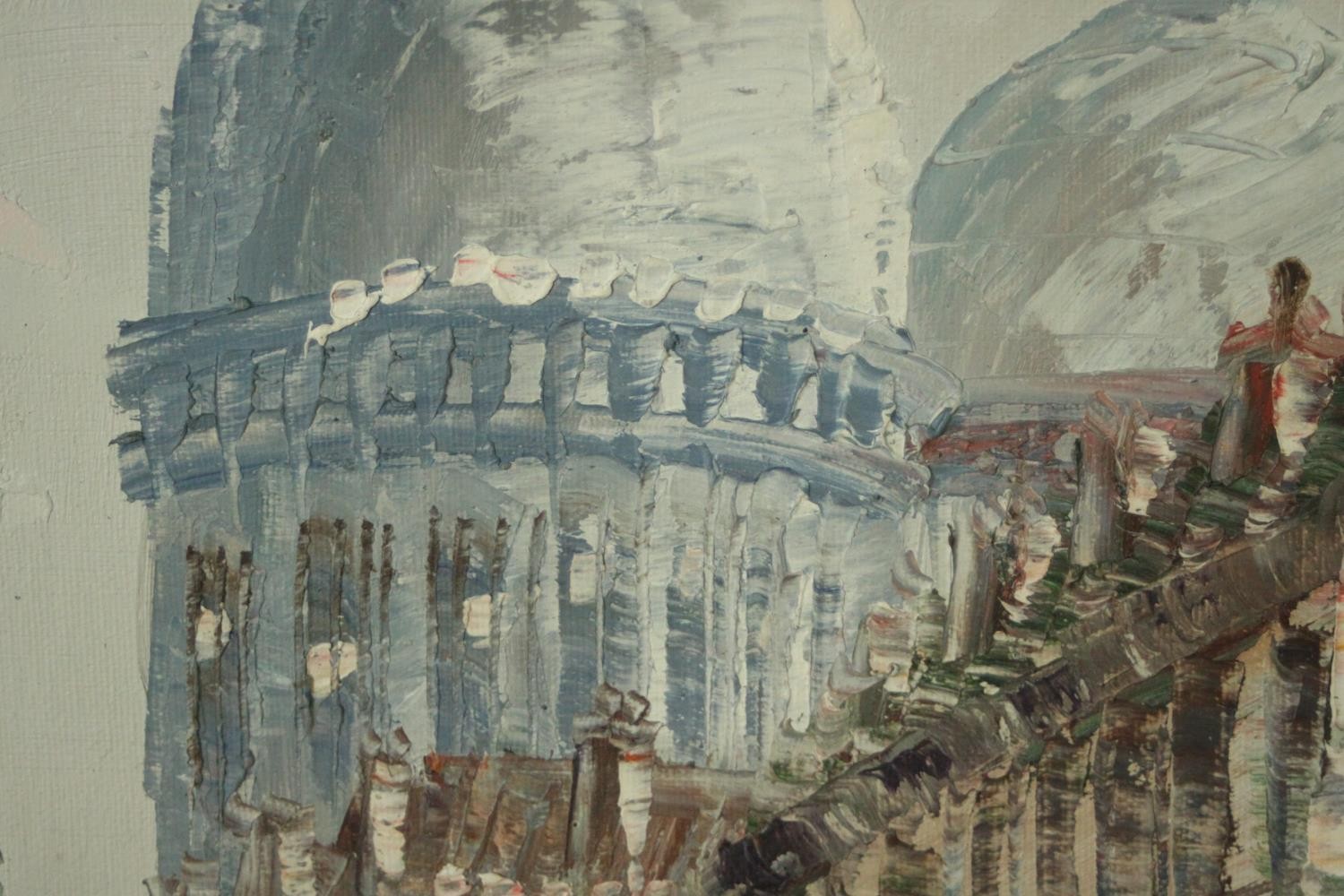 A 20th century gold painted framed oil on canvas, Venetian canal scene. Signed Burnett. H.80 W. - Image 4 of 7