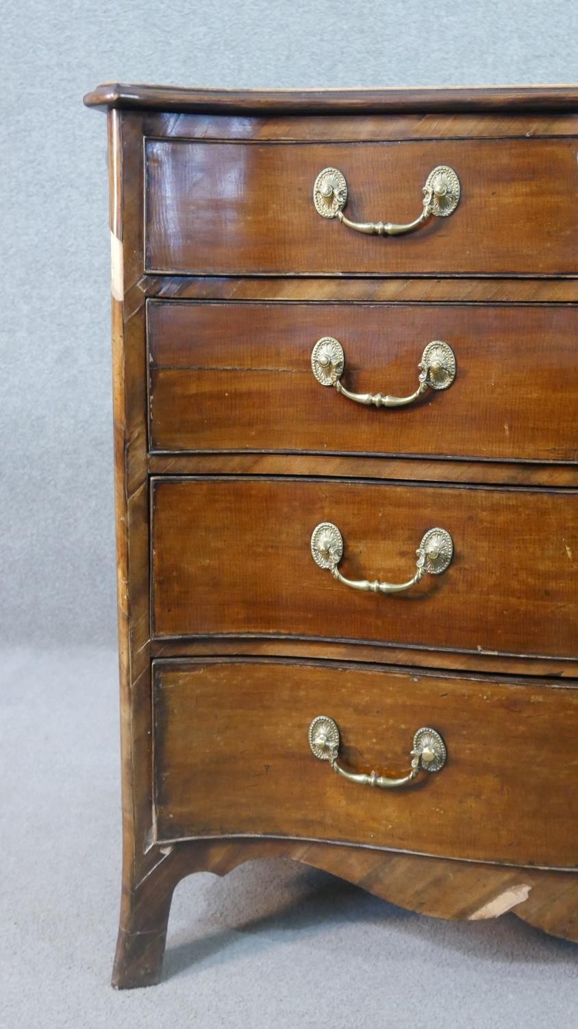 A George III style mahogany serpentine chest, the top crossbanded in satin birch, on four long - Image 5 of 9