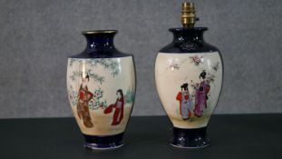 Two early 20th century hand painted and gilded Japanese Satsuma vases (one converted to a lamp) with