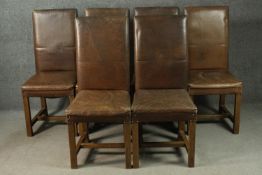 Dining chairs, set of six contemporary in leather upholstery.