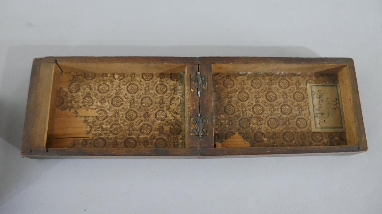 An early 20th century games box, with dominoes, cards and a cribbage set along with a marquetry - Image 2 of 6