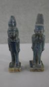 Two Egyptian style blue glaze ceramic figures of Egyptian gods. H.18 W.4cm (largest)