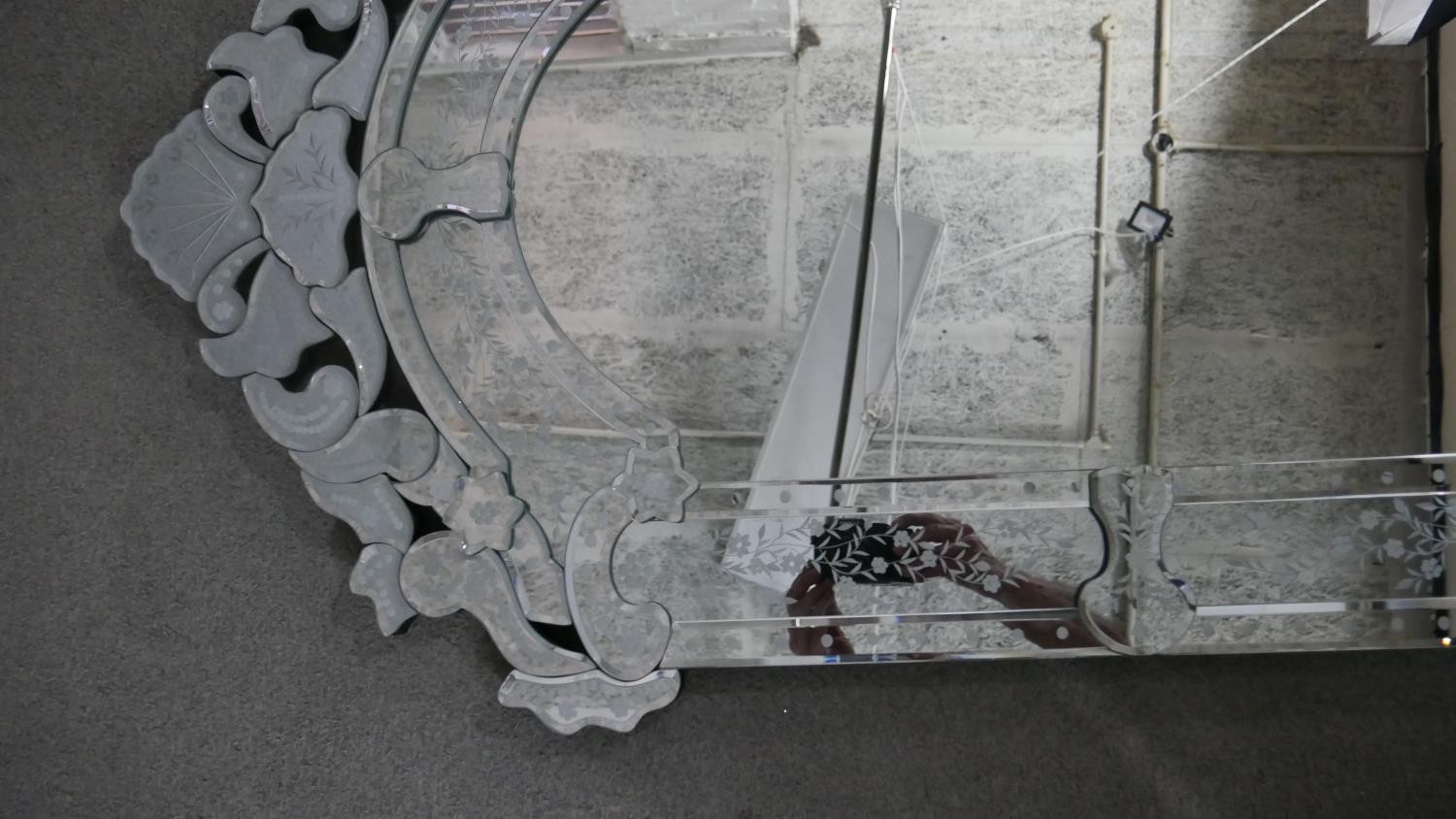 A Venetian style wall mirror, the ornate mirrored frame with bevelled edges and etched foliate - Image 3 of 4