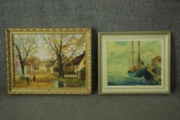 Van Der Molen, a Dutch oil on canvas street scene, signed lower left, together with an oil