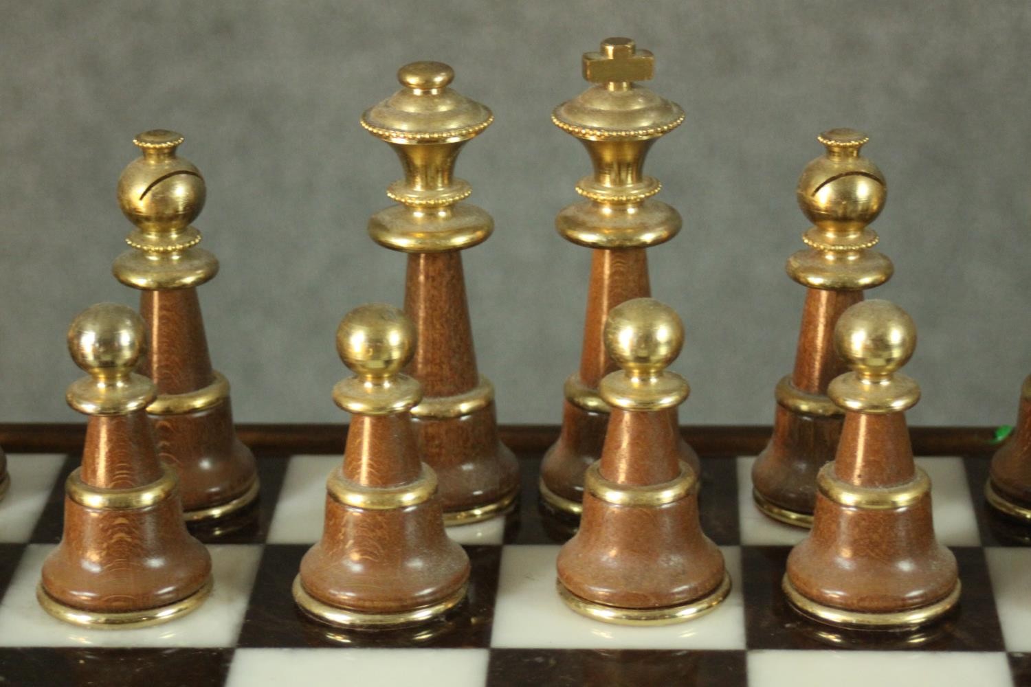 A large Italfama gold and silver plated chess set and black and white marble inlaid chess board with - Image 4 of 14