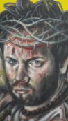 Chris Gollon (British 1953-2017), portrait study man wearing a crown of thorns, acrylic on canvas,