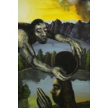 Chris Gollon (British 1953-2017), John the Baptist Baptising Jesus, oil on canvas. H.95 W.