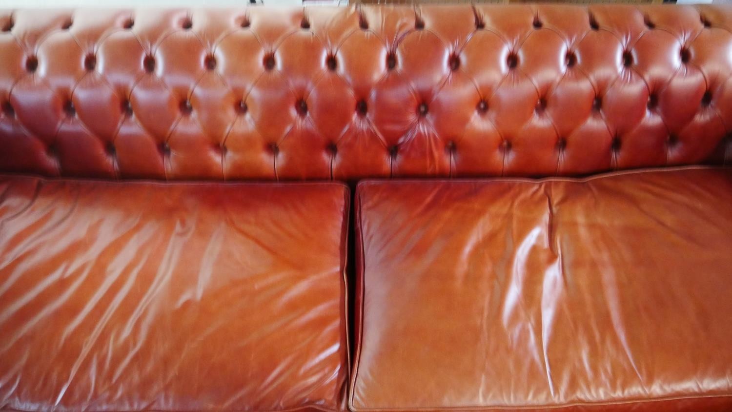 A large red leather Chesterfield sofa, with a button back and scroll arms, together with a leather - Image 3 of 8