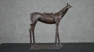 Dawn Benson (British, b. 1952), a resin bronze sculpture of horse with child rider, signed, no. 19/