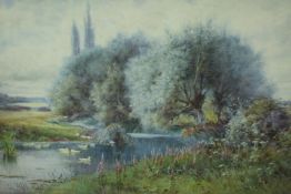 Henry John Sylvester Stannard RBA (British 1870-1951) a watercolour depicting ducks on a river,