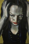 Chris Gollon (British 1953-2017), portrait study, acrylic on canvas, signed lower left. H.73 W.60cm.