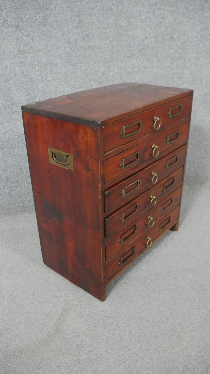 A stained pine collectors cabinet, the six long drawers with brass ring handles and fitted - Image 2 of 4