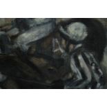 A framed oil on canvas, 'Before the Race', signed with initials L.M.D. H.58 W.68cm.