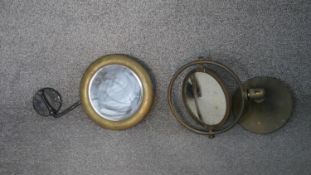 Two industrial style wall mounted circular shaving mirrors. H.35 W.24 D.12cm (Largest)