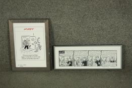 Two framed and glazed cartoon prints, one by Matt, signed and the other a comic strip by Alex. H.
