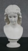 A Copeland Parian ware model of ‘Una’, inscribed ‘John Hancock, 1863’ on a pedestal base. H.29 W.