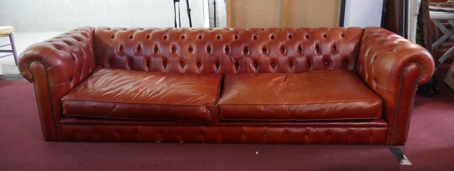 A large red leather Chesterfield sofa, with a button back and scroll arms, together with a leather - Image 2 of 8