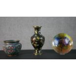 A collection of enamel ware, including a Chinese 20th century cloisonné enamel vase with floral