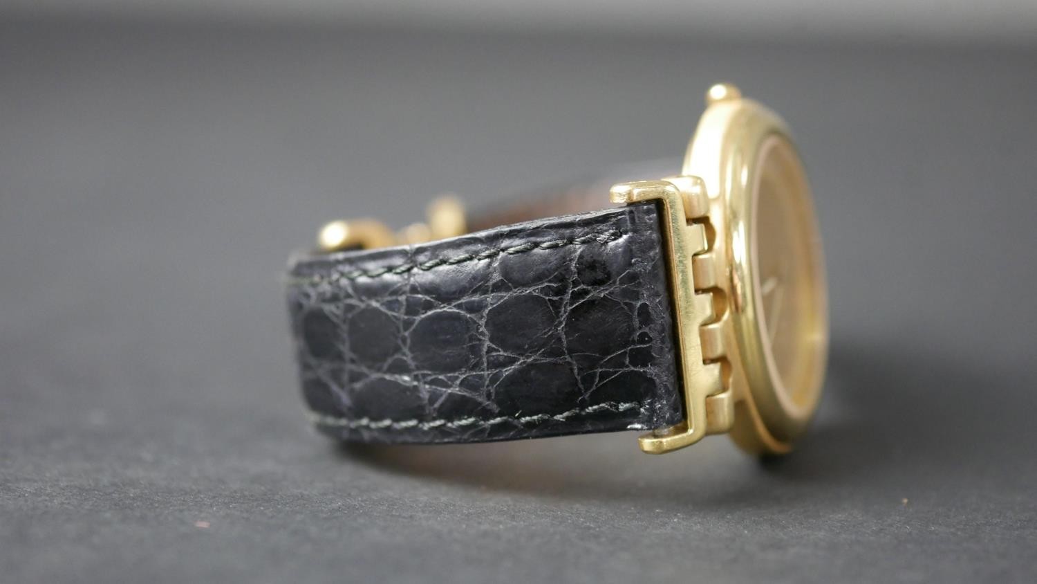 An 18 carat yellow gold ‘Tigresse’ watch, by Fred. Date and days of week aperture with leather - Image 3 of 8