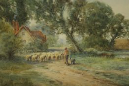 Henry Kinnaird (British, 1880–1920) shepherd and sheep near Fittleworth, Sussex watercolour, signed.