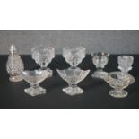 A collection of 19th and 20th century hand cut glass, including two pairs of Georgian salts, one