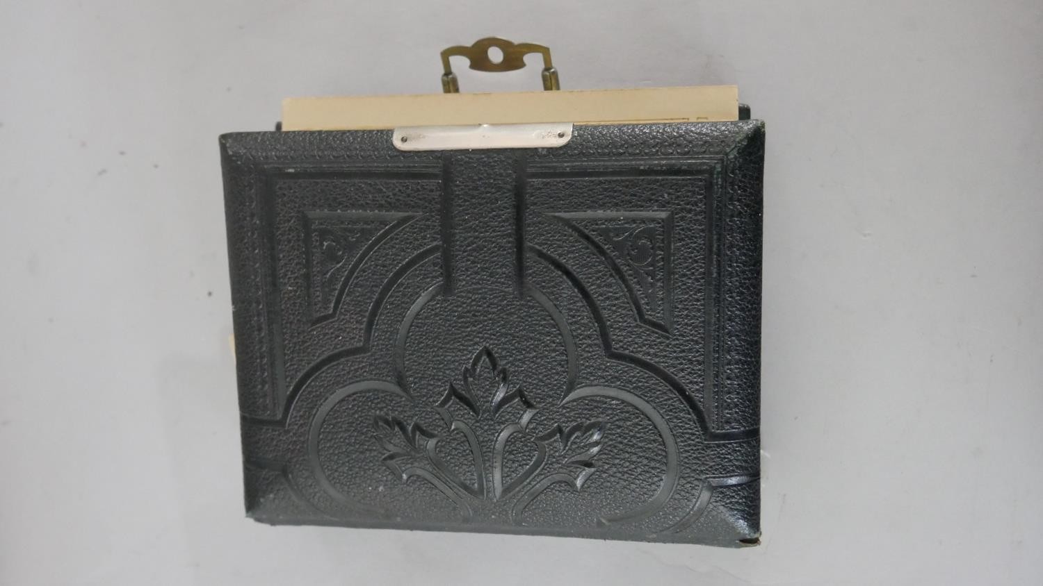 Three Victorian embossed leather photo albums, two with brass locks. H.22 W.18cm (largest) - Image 4 of 5