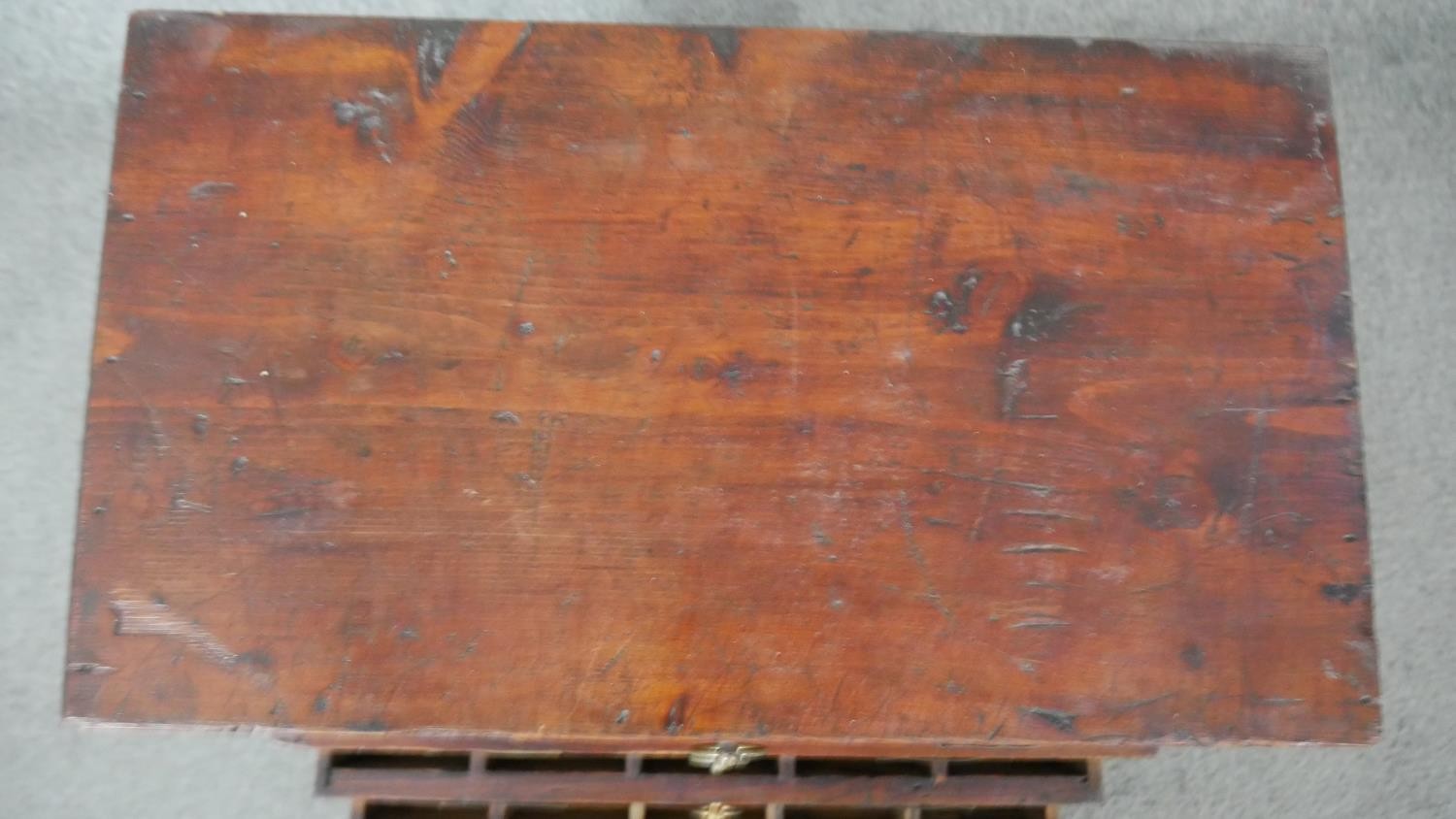 A stained pine collectors cabinet, the six long drawers with brass ring handles and fitted - Image 4 of 4