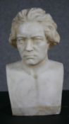 A white marble or alabaster bust of Beethoven, signed Gallet. H.37 W.20 D.13cm