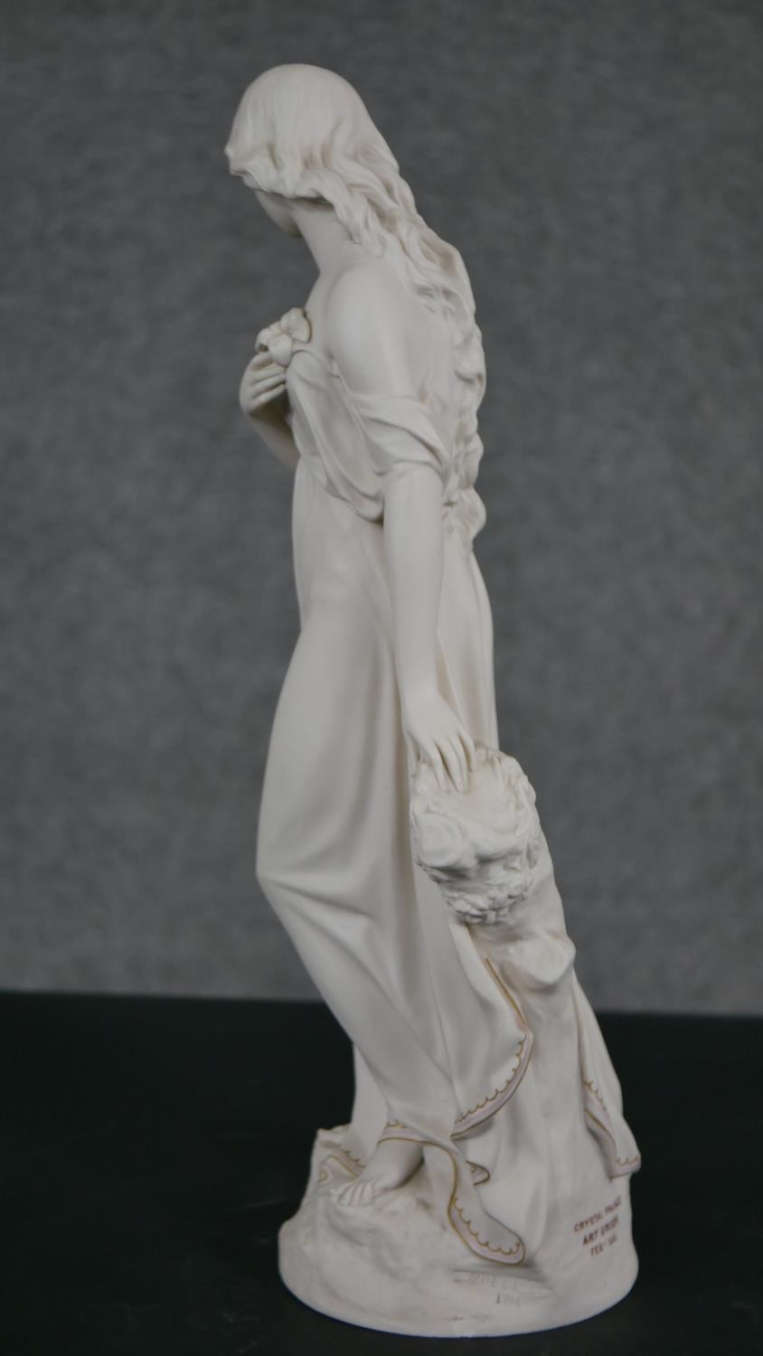 A Copeland Parian ware figure of a girl standing holding a flower to her breast, gilt border to - Image 4 of 12