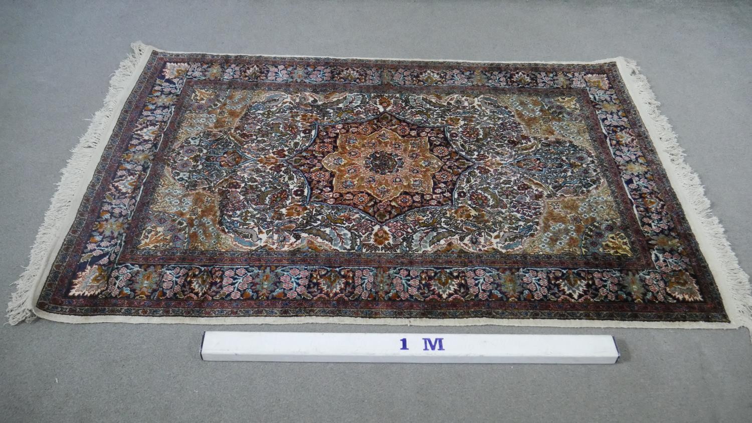 An India silk Kashmir cream ground hand made rug. L.183 W.122cm - Image 2 of 5