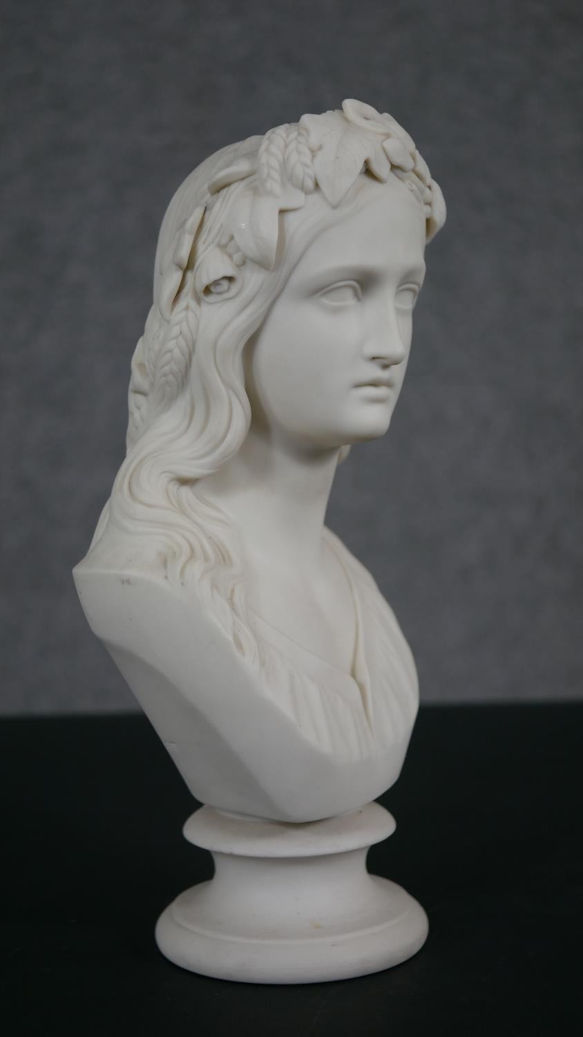 A W.T. Copeland Parian bust of ‘Ophelia; Modelled by ‘W.C. Marshall. Inscribed ‘Crystal Palace - Image 2 of 13