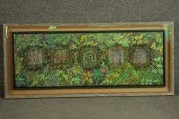 Elizabeth Forrest - a framed and glazed mixed media, titled 'The Garden of Eden. Label verso. H.67