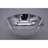 A boxed Garrard & Co silver plate fruit bowl with bark textured foot, engraved inscription. Dia.