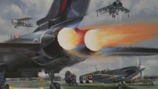 Wilfred Hardy (British 1938-2016), RAF planes, oil on canvas, signed lower left, with gallery