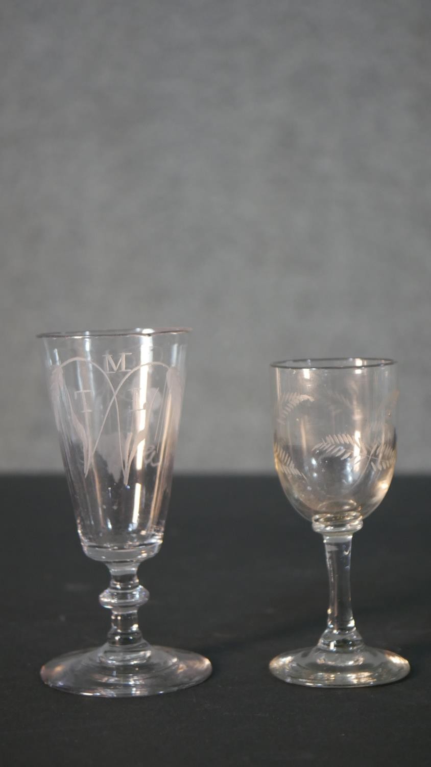 A collection of eight 19th and early 20th century etched drinking glass, each with a different - Image 4 of 5