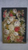 An early 20th century tapestry panel with roses and other flowers. H.115 W.77cm