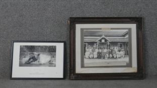 Two framed and glazed photographs, one of a group photograph farewell event in India (inscription
