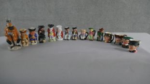 A collection of fifteen hand painted ceramic Toby jugs, various characters and makers. H.16 W.6cm (