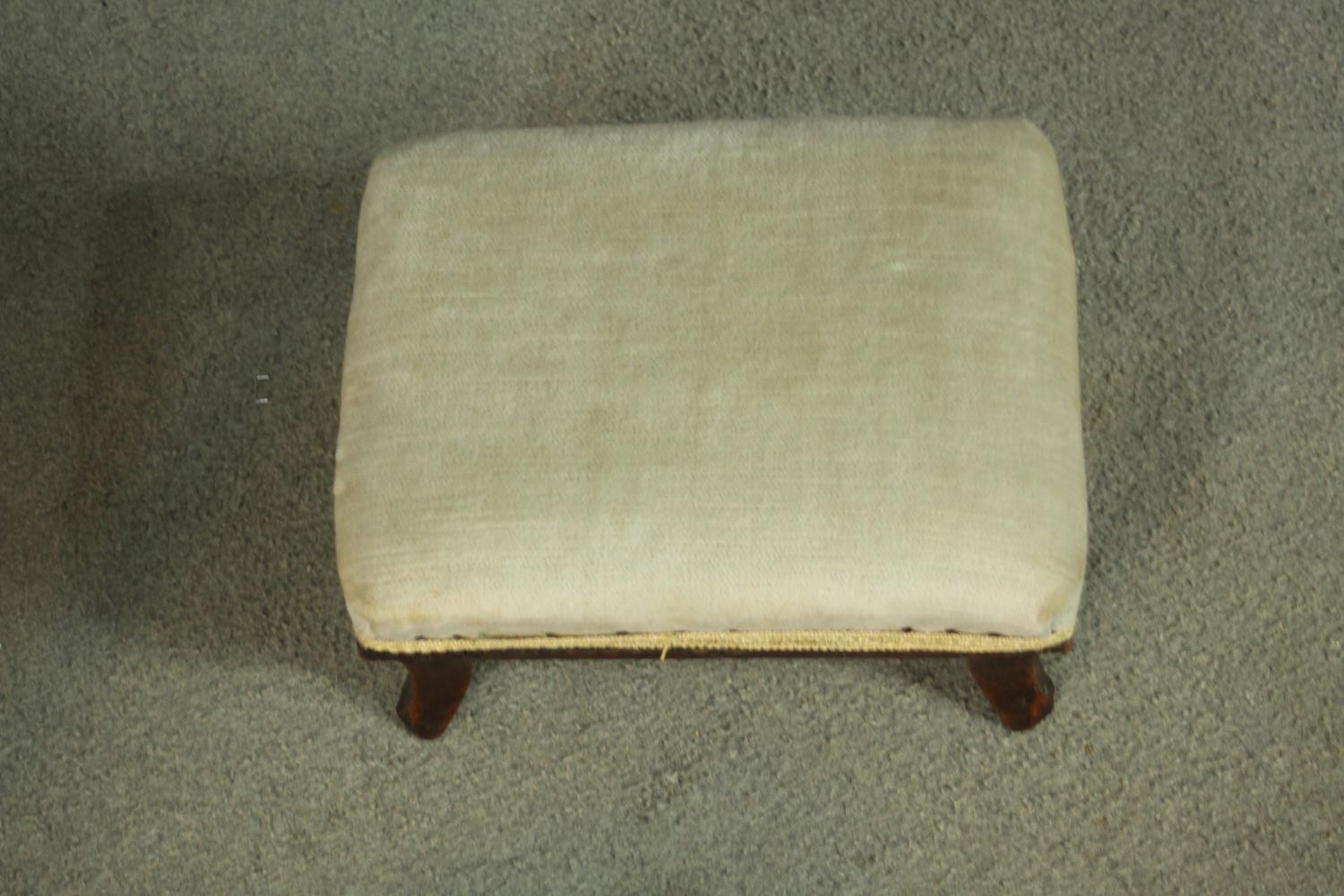 An oval footstool with striped fabric on turned legs, together with a cushion in matching fabric, - Image 5 of 7