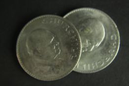 Two 1965 Churchill coins.