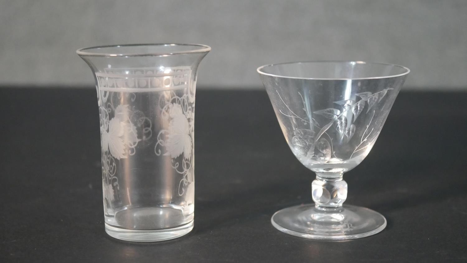 A collection of eight 19th and early 20th century etched drinking glass, each with a different - Image 5 of 5