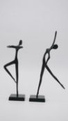 After Bodrul Khalique bronze sculptures of two ballet dancers. H.32.5 W7 D.18cm (Largest)