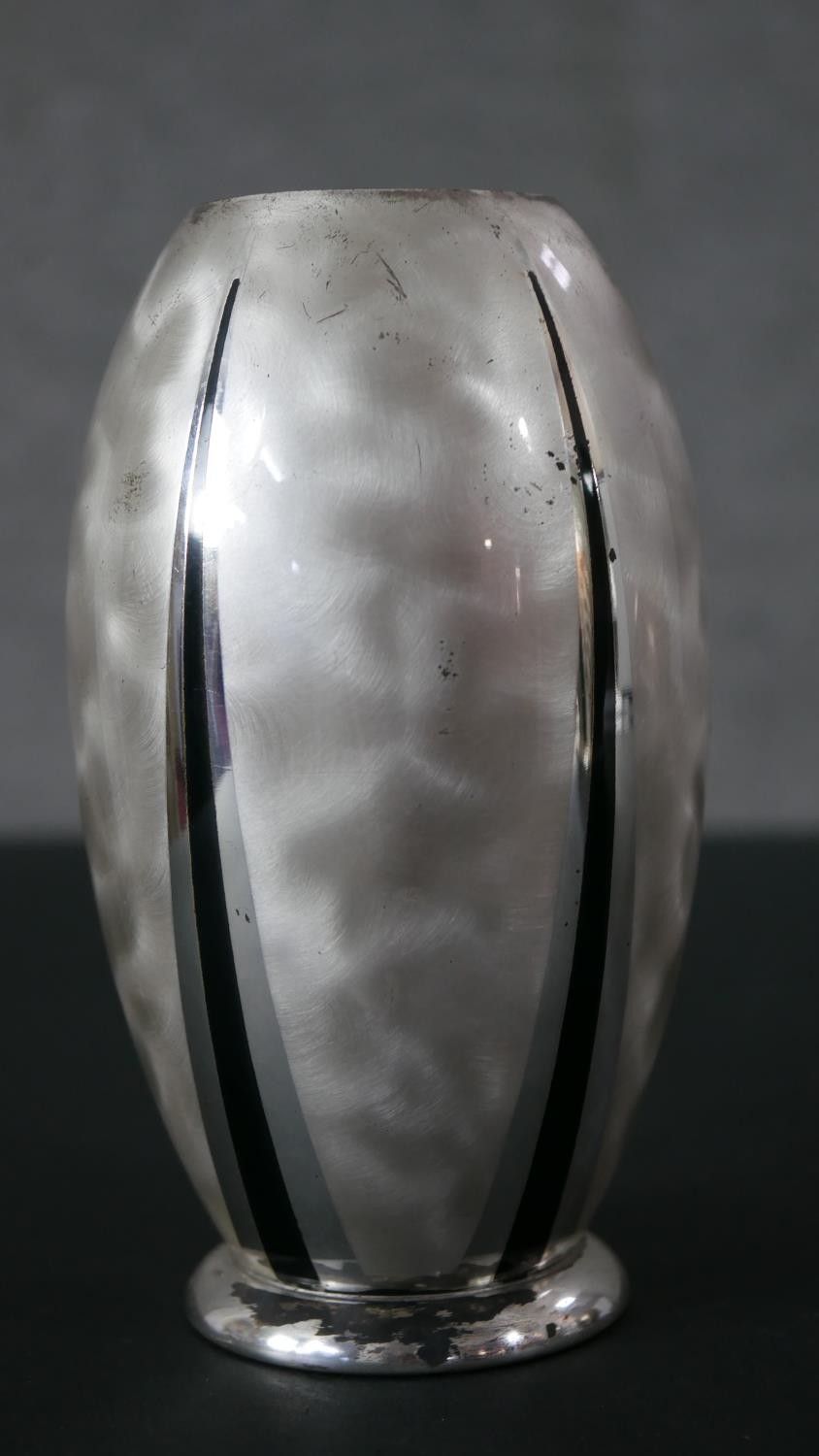 A collection of Art Deco Ikora silver plated pieces by WMF, three vases of various sizes with - Image 3 of 6