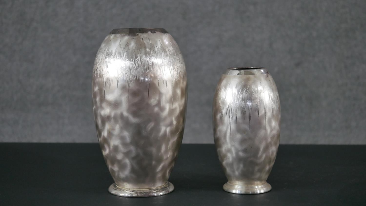 A collection of Art Deco Ikora silver plated pieces by WMF, including two vases with zigzag design - Image 2 of 11