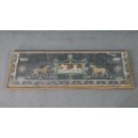 A framed set of loose Roman style mosaic tiles with classical frieze, depicting lions and putti. H.