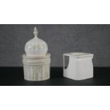A ceramic biscuit tin in the form of Royal Pavilion, Brighton along with a Great Western Railway