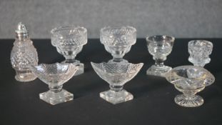 A collection of 19th and 20th century hand cut glass, including two pairs of Georgian salts, one