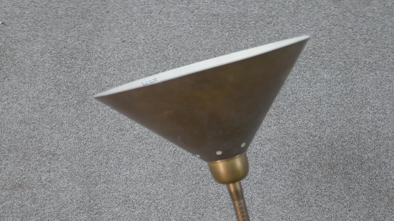 A Laura Ashley brass adjustable floor lamp with conical shade. H.174 Diam.37cm - Image 3 of 6