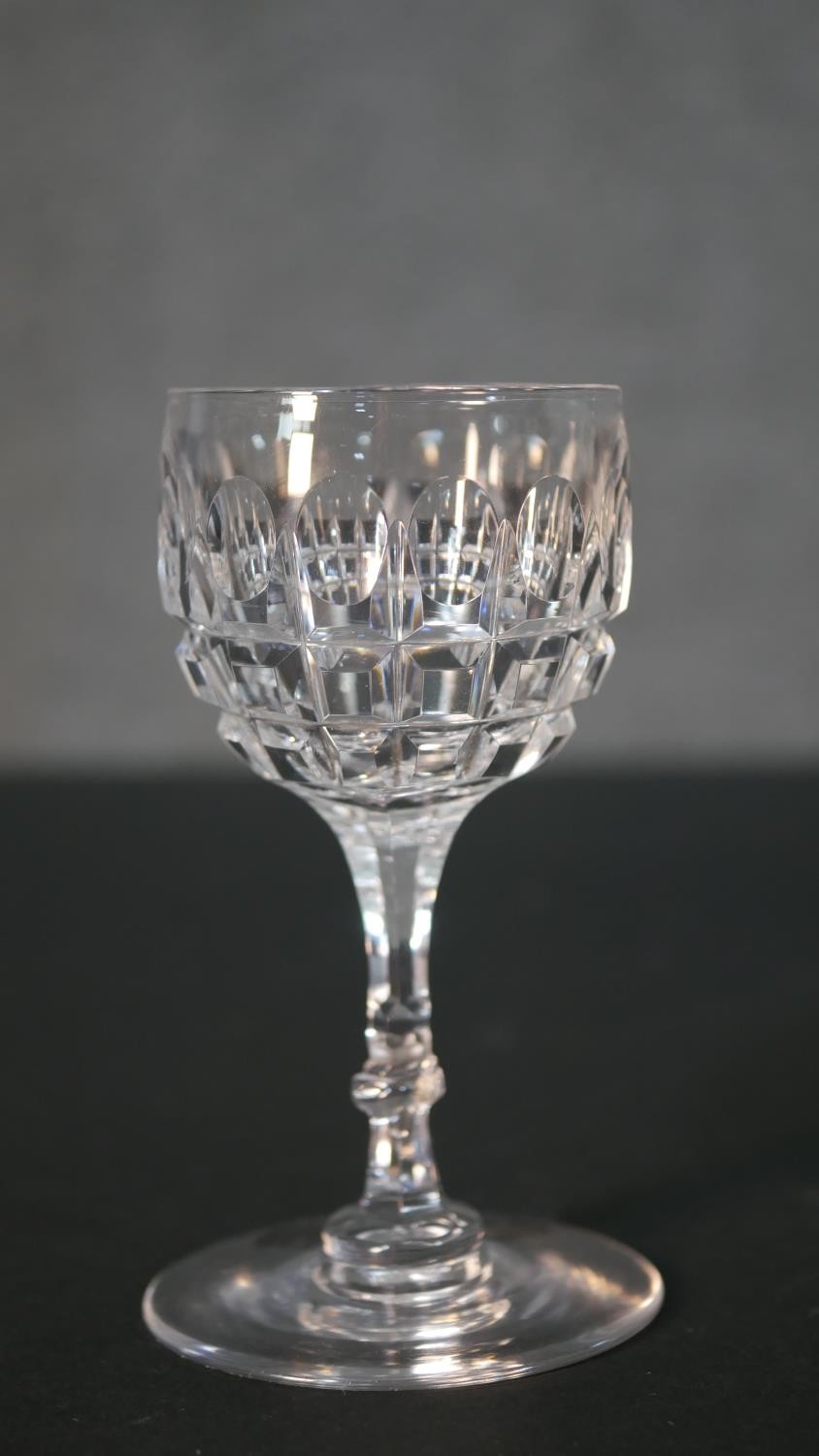 A collection of nine 19th and early 20th century petal faceted glass stemmed drinking glasses, - Image 3 of 5