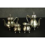 A silver plate four piece tea and coffee set with gadrooned design. H.21cm. (Largest)